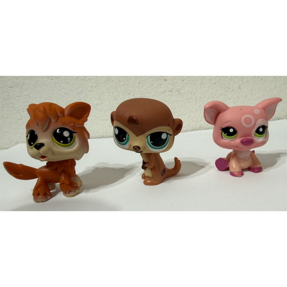 Hasbro Littlest Pet Shop LPS Lot 3 Figures Collie Dog 1381 Pig Meerkat C-031G
